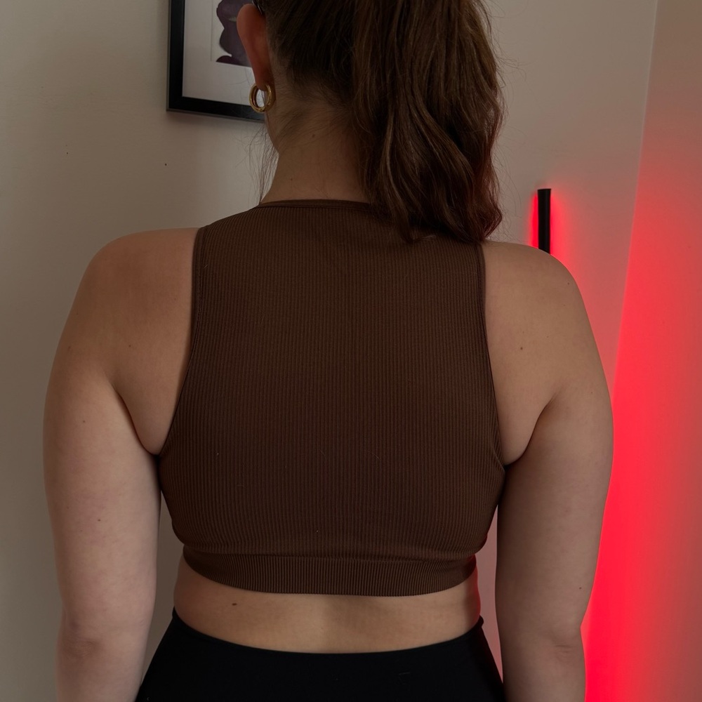 Brown Ribbed Crop Top - Picture 2 of 3